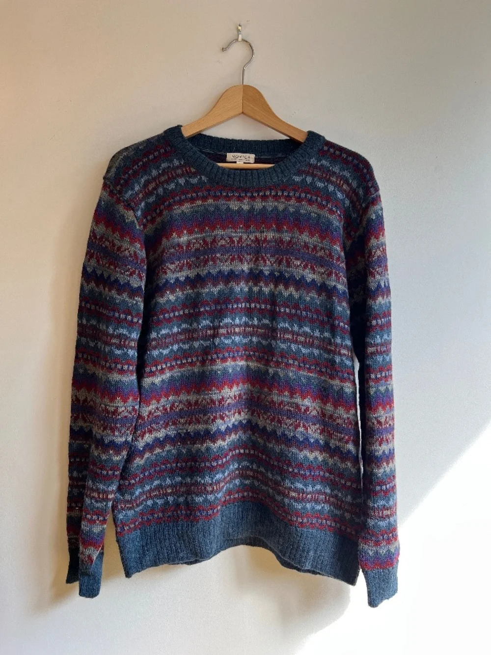 Novica Alpaca Striped Crewneck Sweater Men's Large